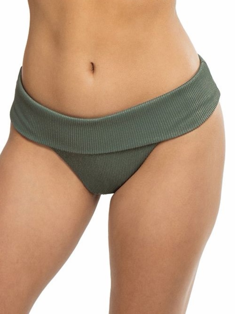 Ribbed Fold-Over Bikini Bottom - Olive Green